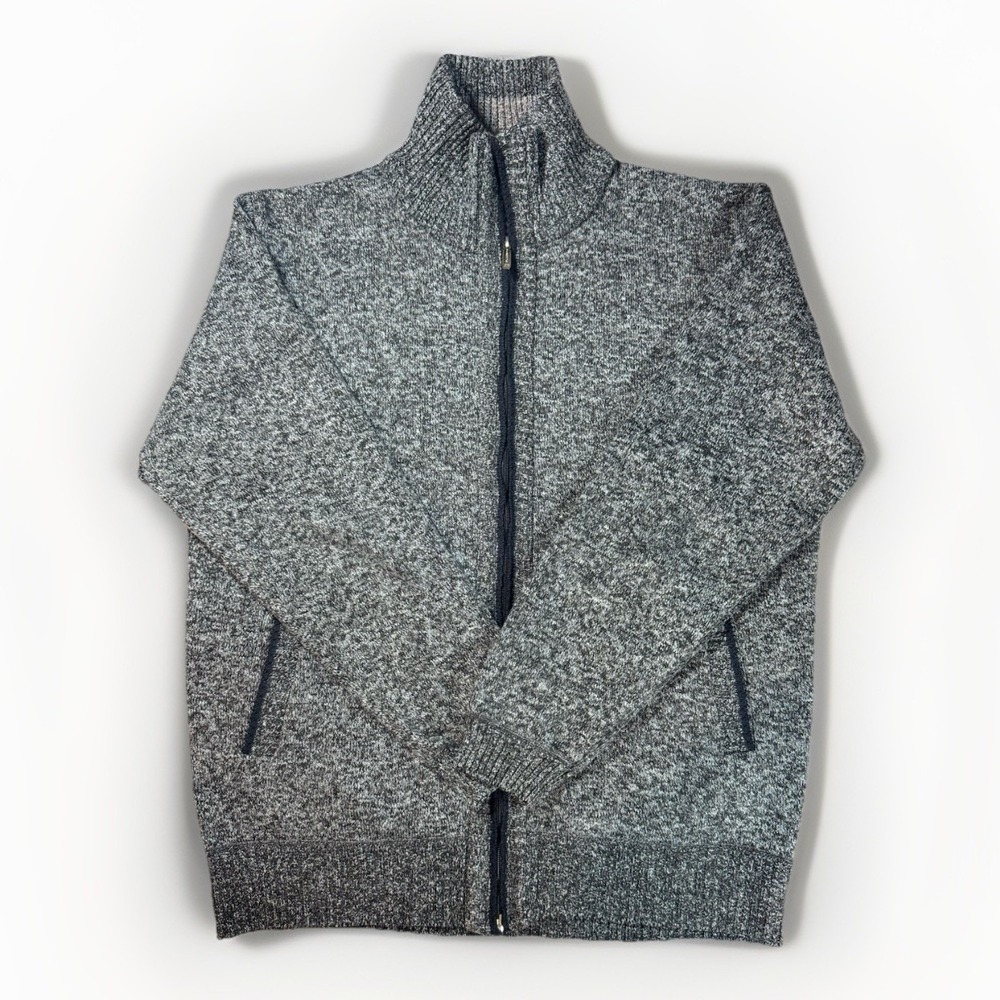 YeoKou Men's Sweater Jacket L Gray Fleece Lined Zip Up Cashmere Wool Warm Coat